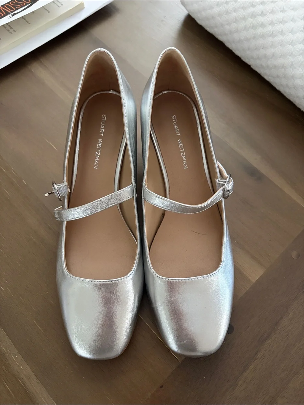 Stuart Weitzman Metallic Silver Mary Jane Flats